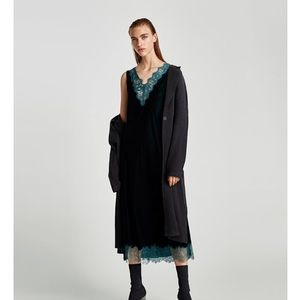 Zara Velvet Dark Green Midi Dress with Lace